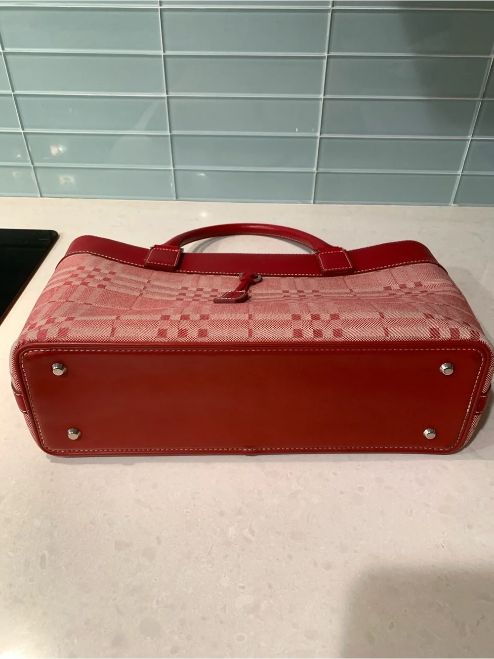 Burberry Red Denim Satchel Leather Trim Clean Interior Retail $4398 when new